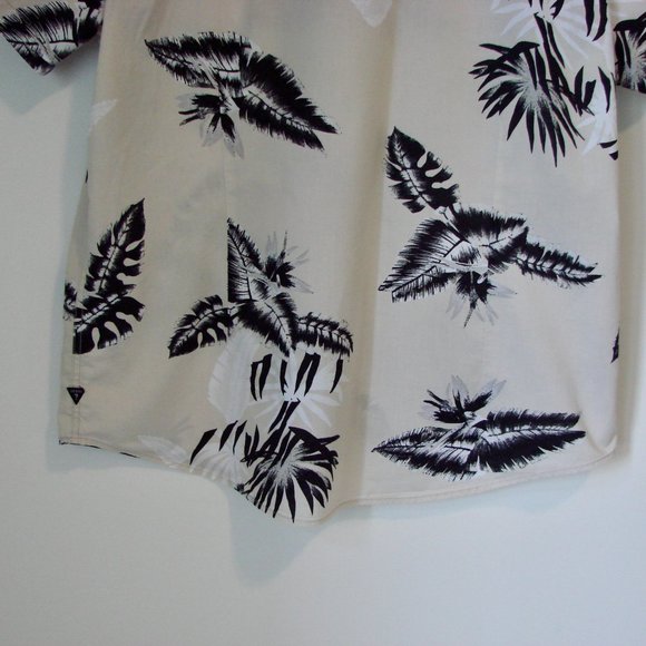 Guess Shirt Tan Black Hawaiian Palm Leaf Slim Fit Shirt Button Front Size XXL - Picture 10 of 13